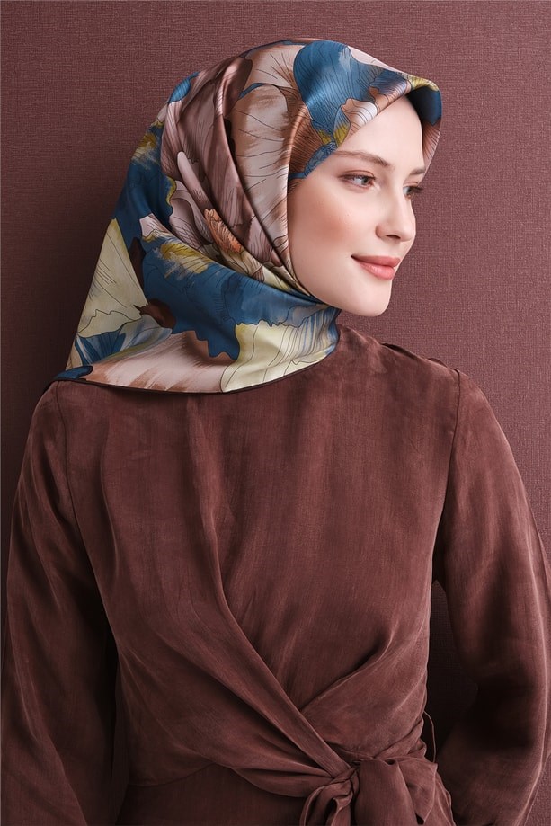 Armine Dj Saf Twill İpek Eşarp 9627D (T) - Mavi Eşarp ARMİNE 