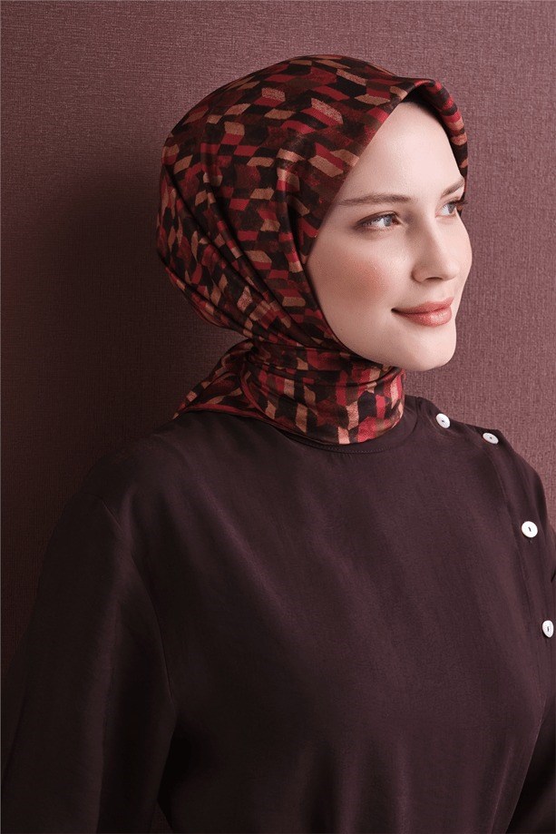 Armine Dj Saf Twill İpek Eşarp 9623D (T) - Bordo Eşarp ARMİNE 
