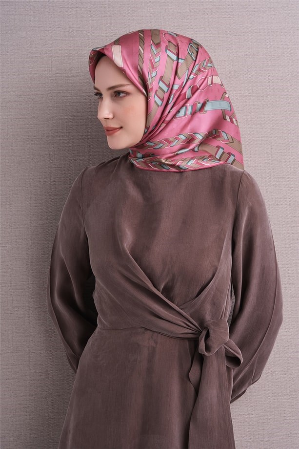 Armine Dj Saf Jakar İpek Eşarp 9607D (J) - Pembe Eşarp ARMİNE 