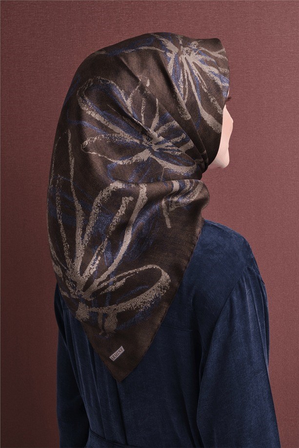 Armine Dj Saf Twill İpek Eşarp 9600D (T) - Kahve Eşarp ARMİNE 