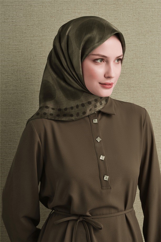 Armine Dj Saf Twill İpek Eşarp 9637D (T) - Haki Eşarp ARMİNE 