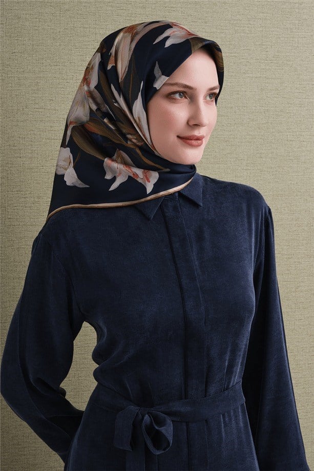 Armine Dj Saf Twill İpek Eşarp 9620D (T) - Lacivert Eşarp ARMİNE 