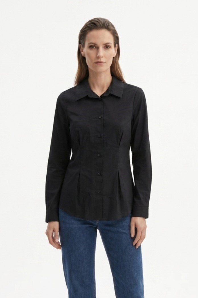 Bel Vurgulu Poplin Gömlek 1005907 - Siyah Tunik İKOLL 