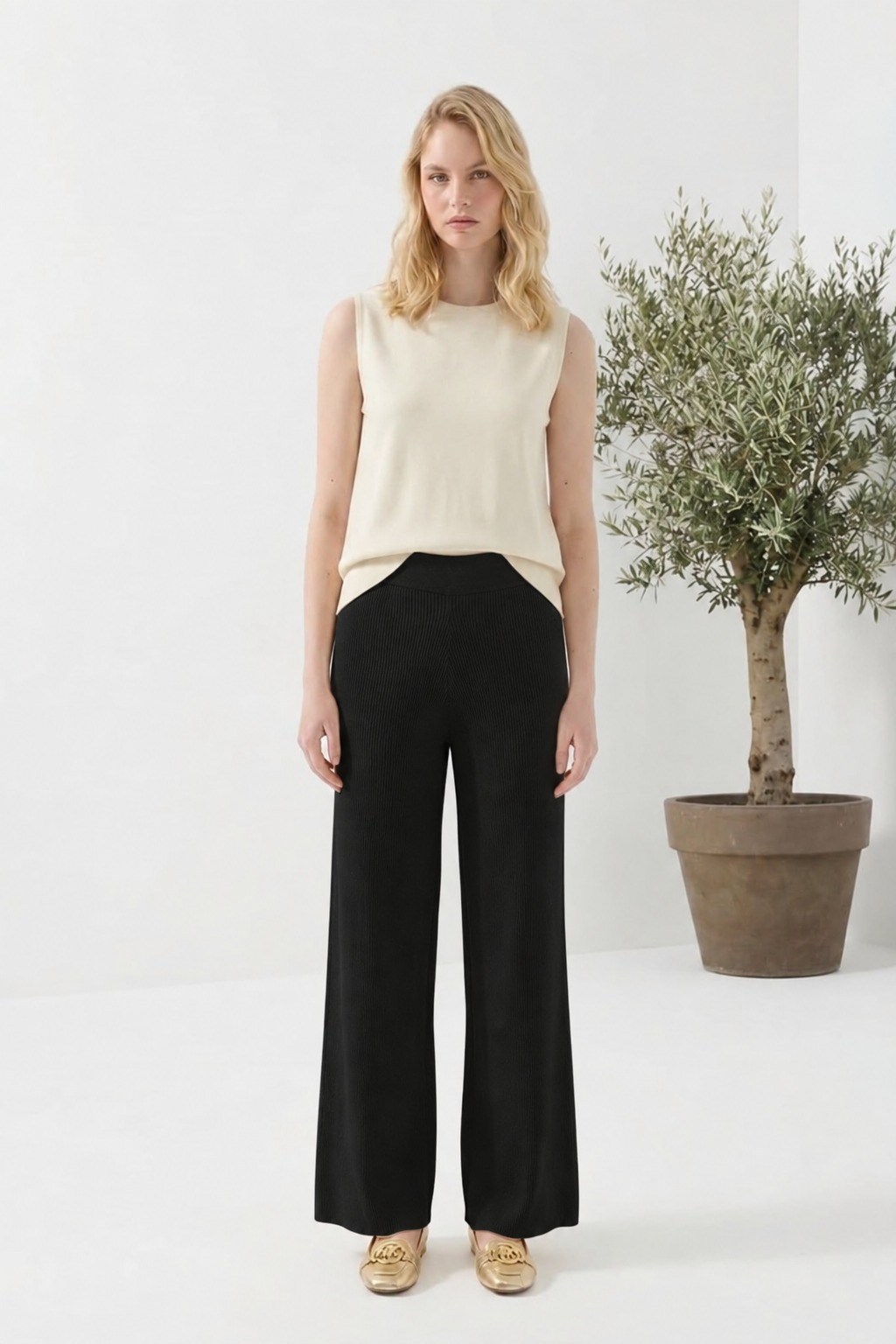 Fitilli Bol Paça Pantolon 146030 Siyah Pantolon NEFİSE 