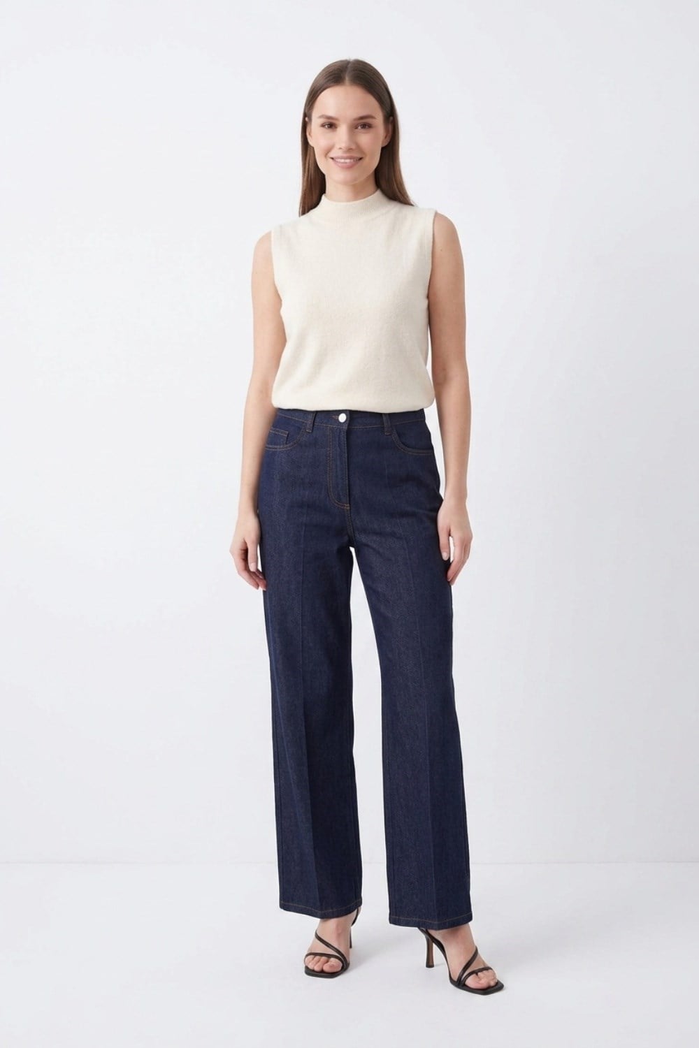 Dikiş Detay Bol Paça Pantolon 32481 F.Navy Pantolon PUANE 