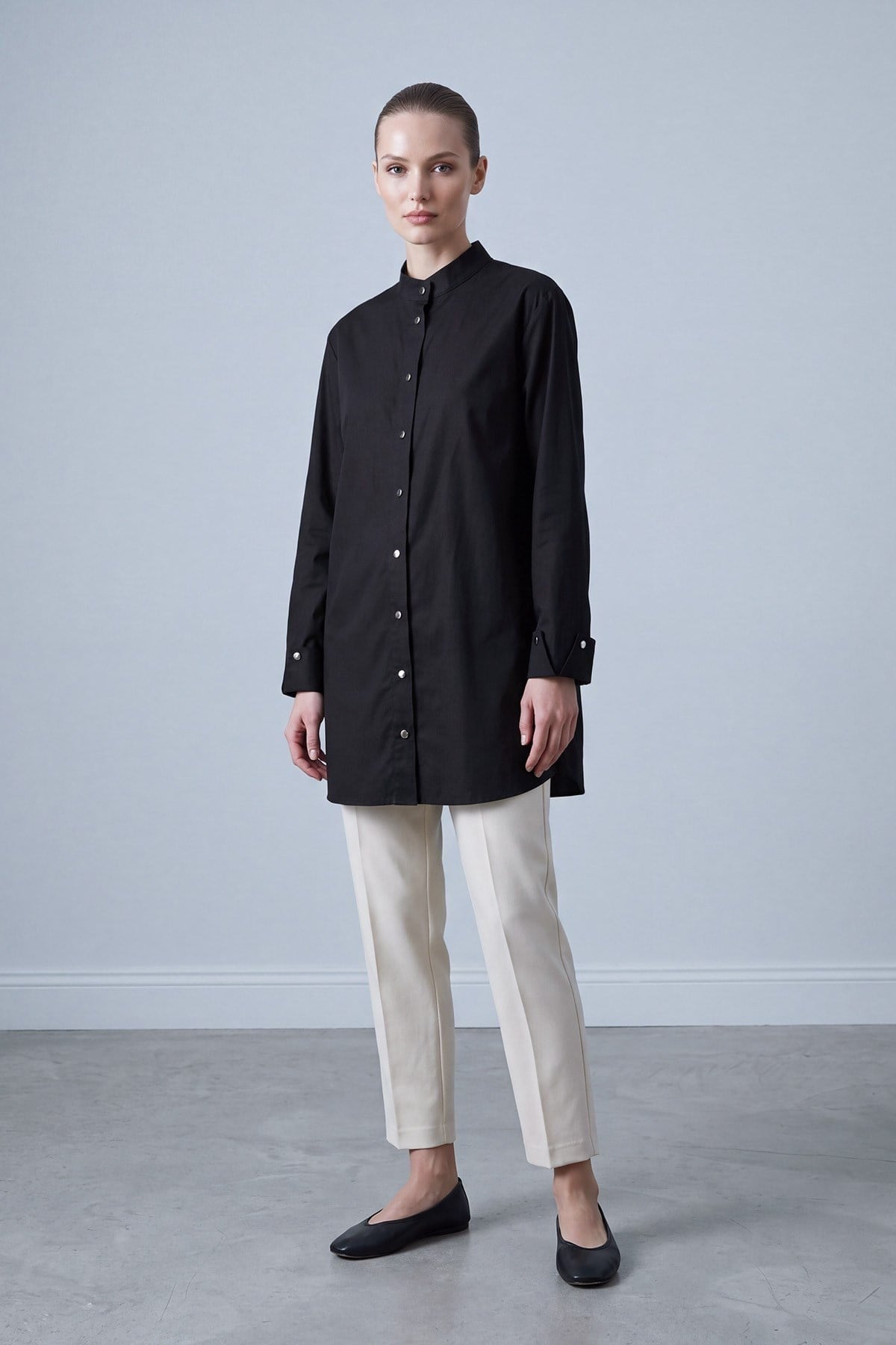 Hakim Yaka Poplin Tunik 10791 Siyah Tunik PUANE 