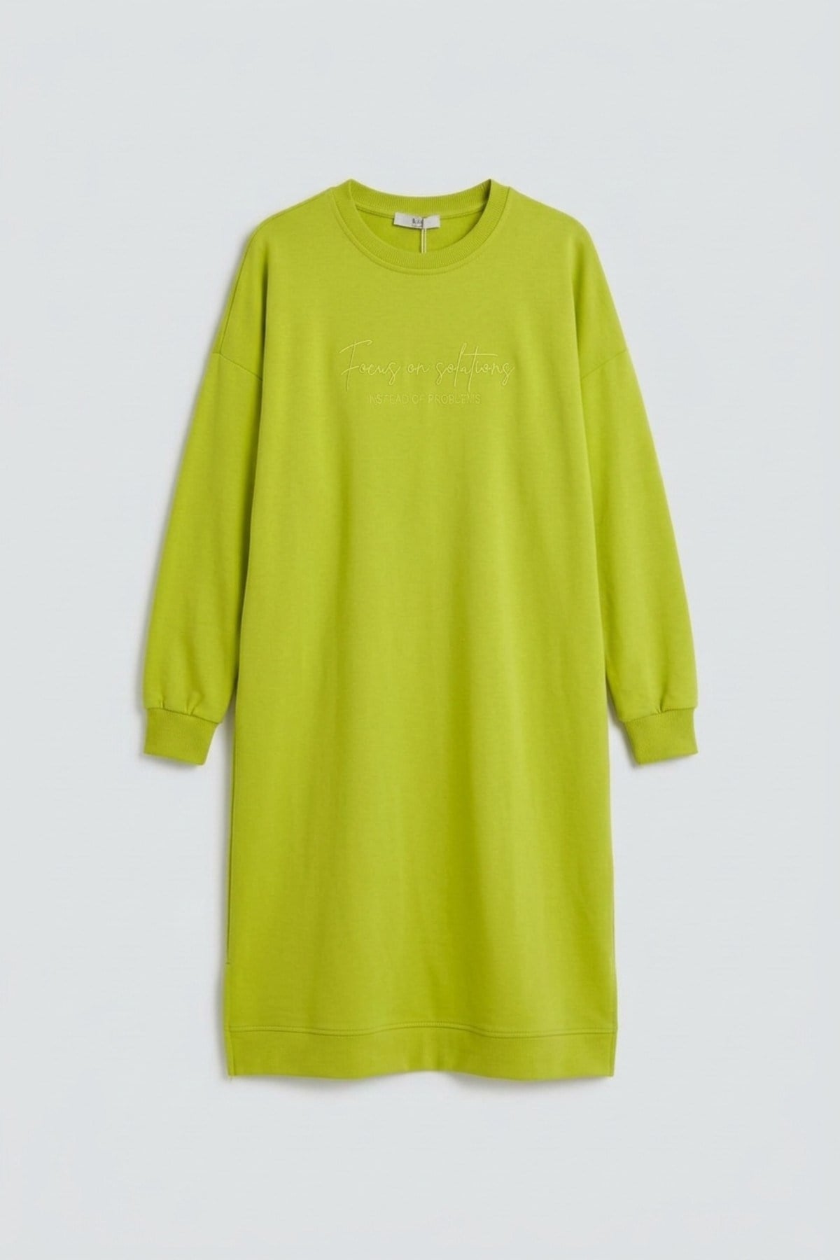 Tonaton Nakışlı Uzun Basıc S-Shırt 0034436 Lime Tunik İKOLL 