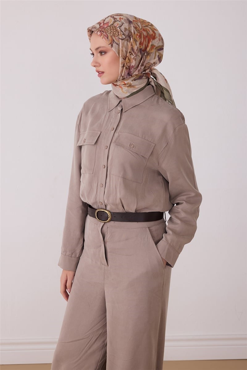 Belli 1194 Soyut Desenli Rozy Eşarp Haki Eşarp BELLI 