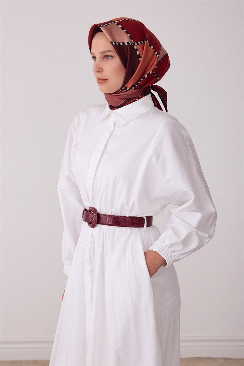 Belli 4419 Simetrik Mozaik Geometrik %100 Twill İpek Eşarp Pudra Eşarp BELLI 