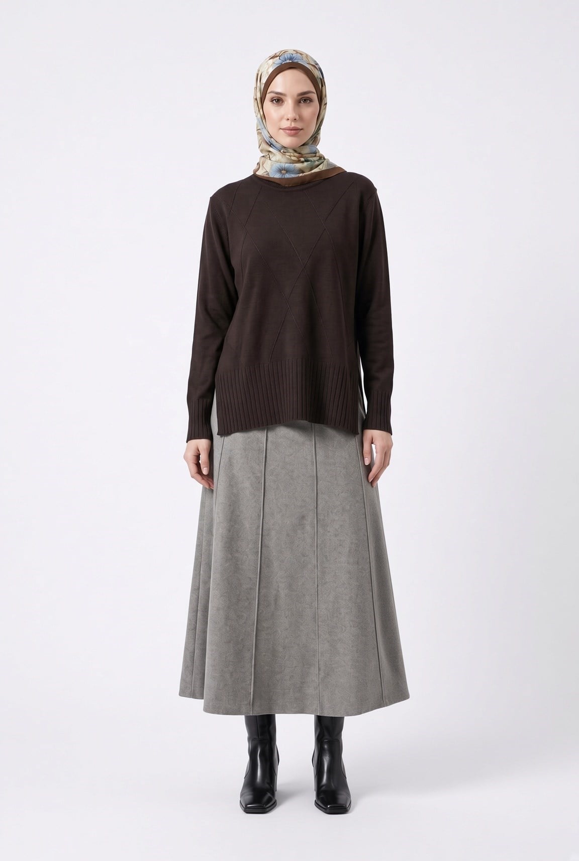 Armine Trend 26KTD415 Ön Dik Çizgi Detaylı Tunik Kahverengi Tunik ARMİNE TREND 