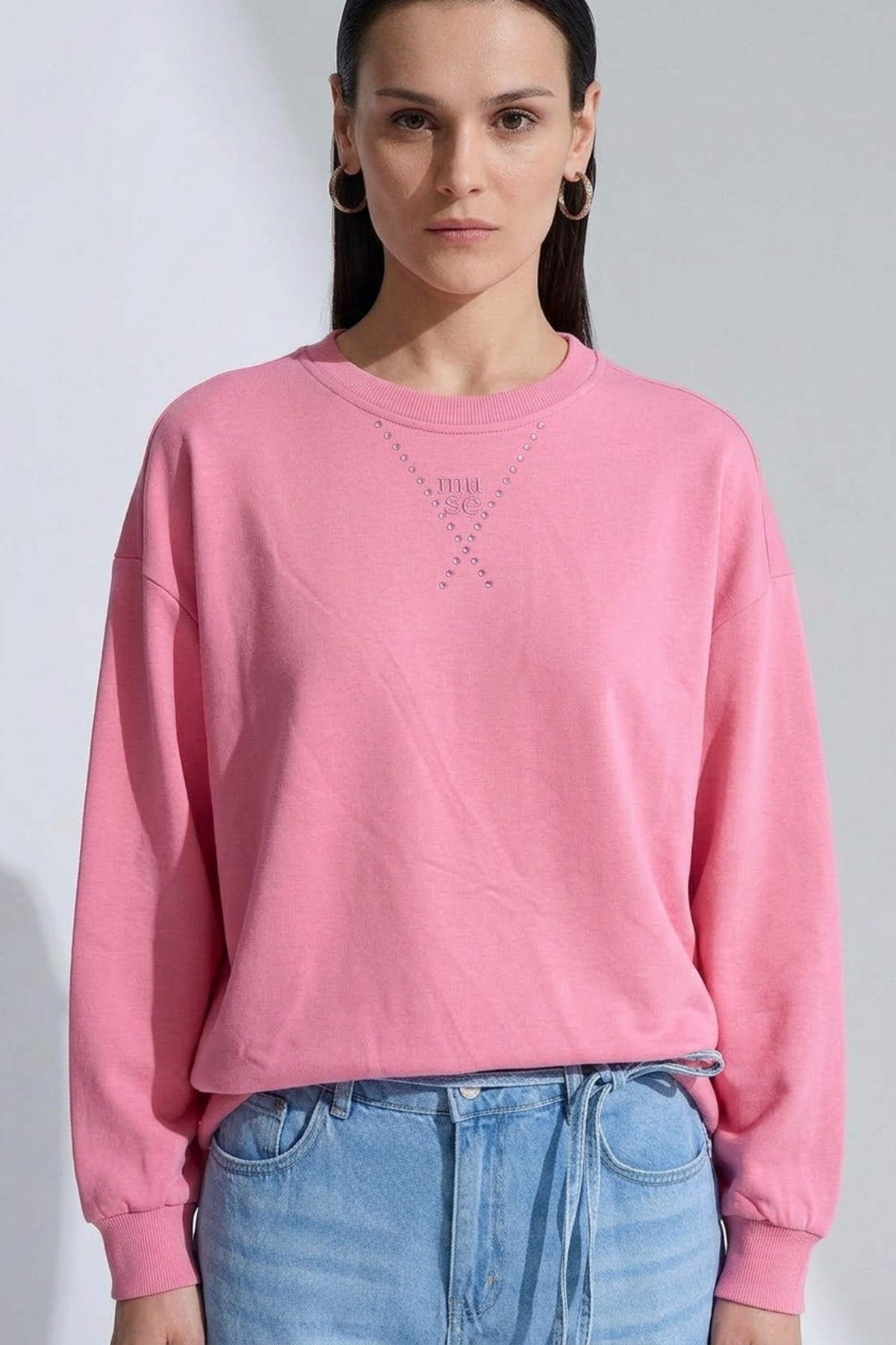 Taş Ve Nakış Detaylı S-Shırt 0038045 Pembe Tunik İKOLL 