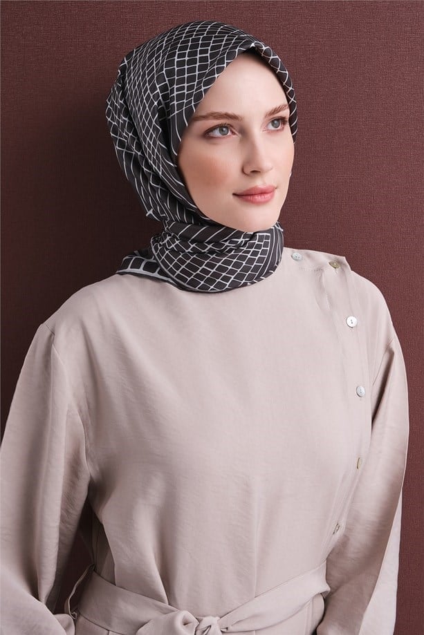 Armine Dj Saf Twill İpek Eşarp 9644D (T) - Antrasit Eşarp ARMİNE 