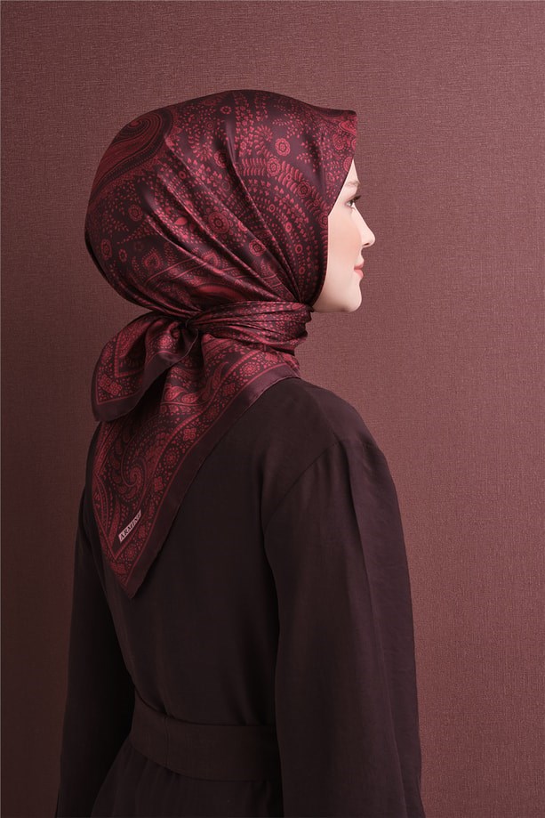 Armine Dj Saf Twill İpek Eşarp 9640D (T) - Bordo Eşarp ARMİNE 