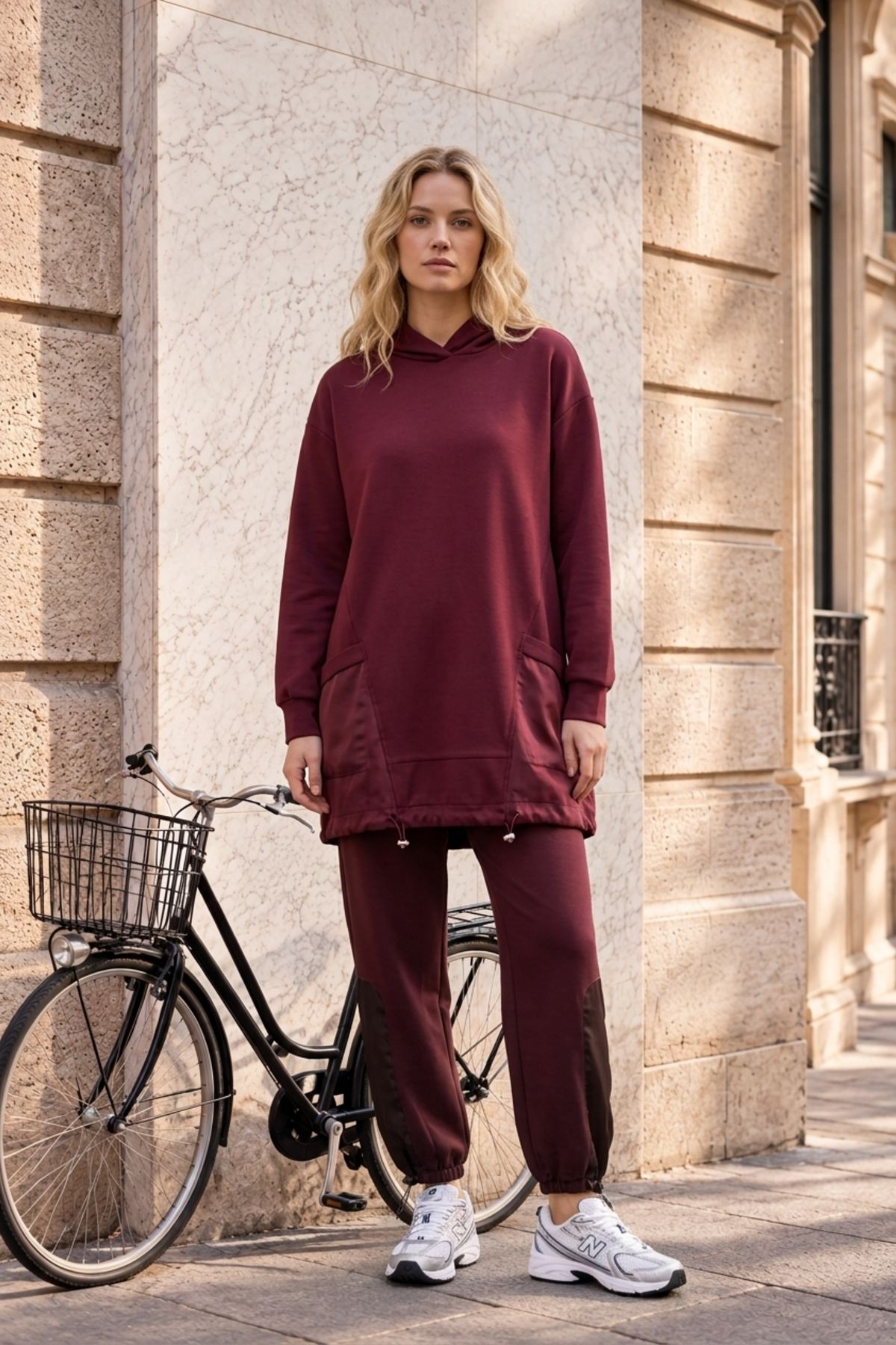 Kapüşon Detaylı Pantolonlu Takım 14539 Burgundy Takım PUANE 