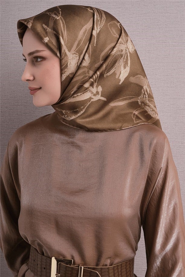 Armine Dj Saf Twill İpek Eşarp 9600D (T) - Toprak Eşarp ARMİNE 