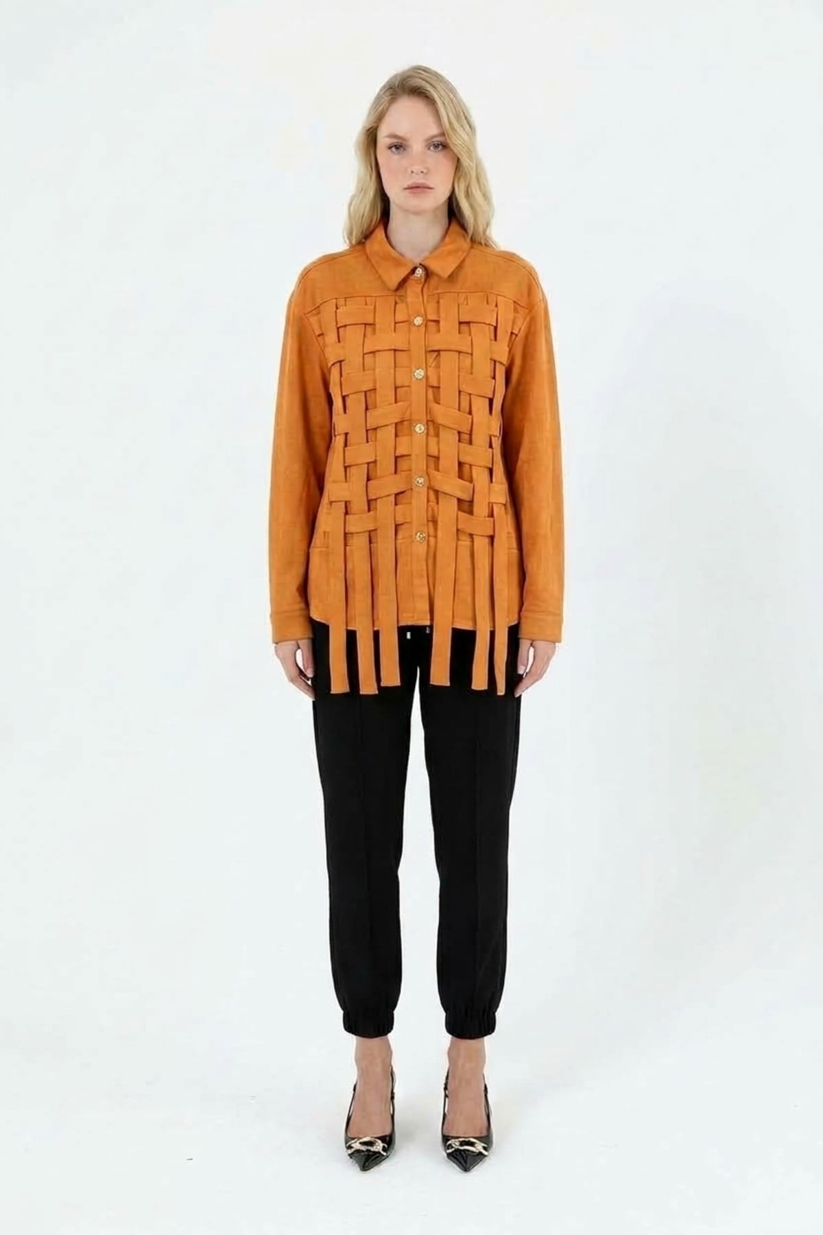 Ghisa Ön Kafes Geçiş Detay Gömlek Tunik 4482 Oranj Tunik GHİSA 