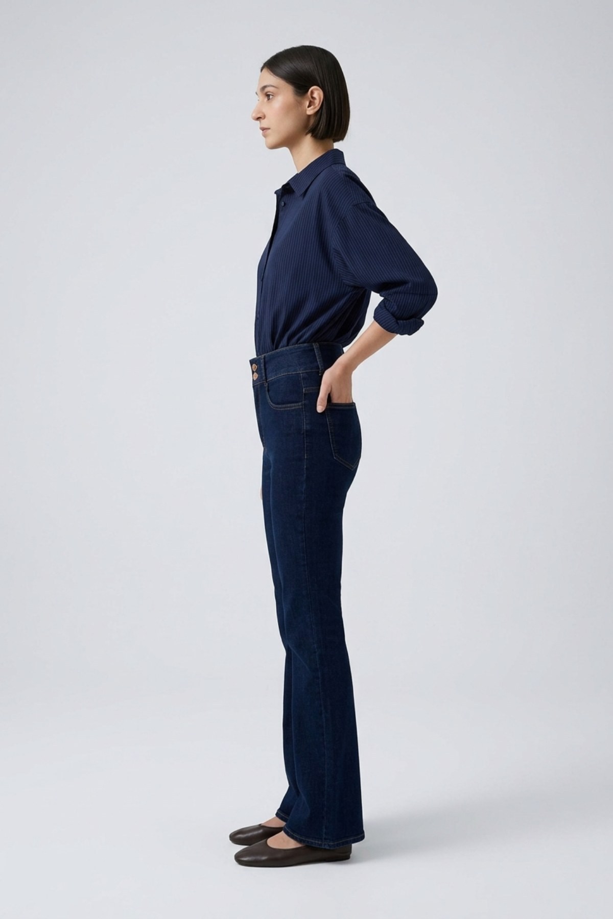 Pensli Geniş Kemerli Kot Pantolon 7151 Slaplı Lacivert Pantolon XLove Jeans 