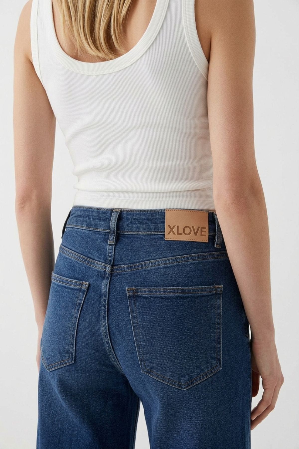 İspanyol Mom Fit Pantolon 1706 Koyu Mavi Kot Pantolon XLove Jeans 