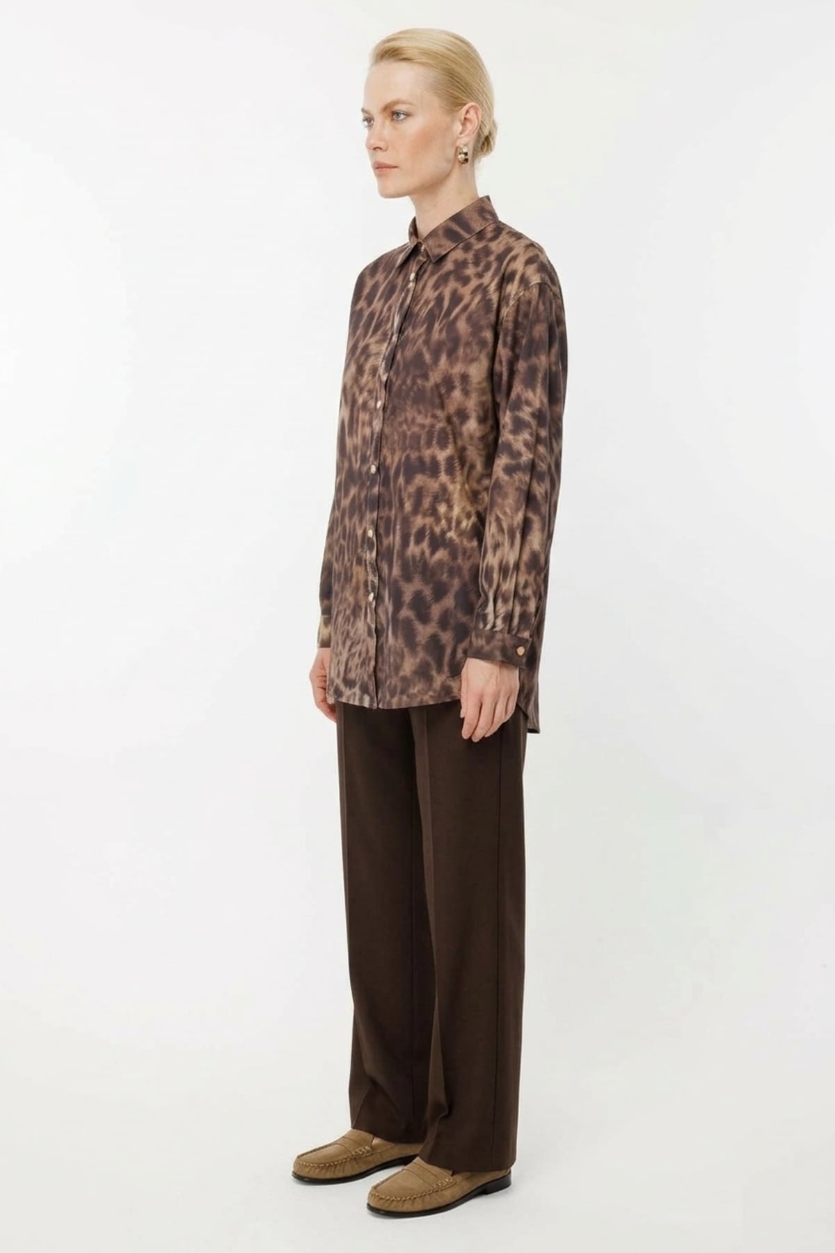 Ghisa Leopar Baskılı Gömlek Tunik 4520 Kahve Tunik GHİSA 