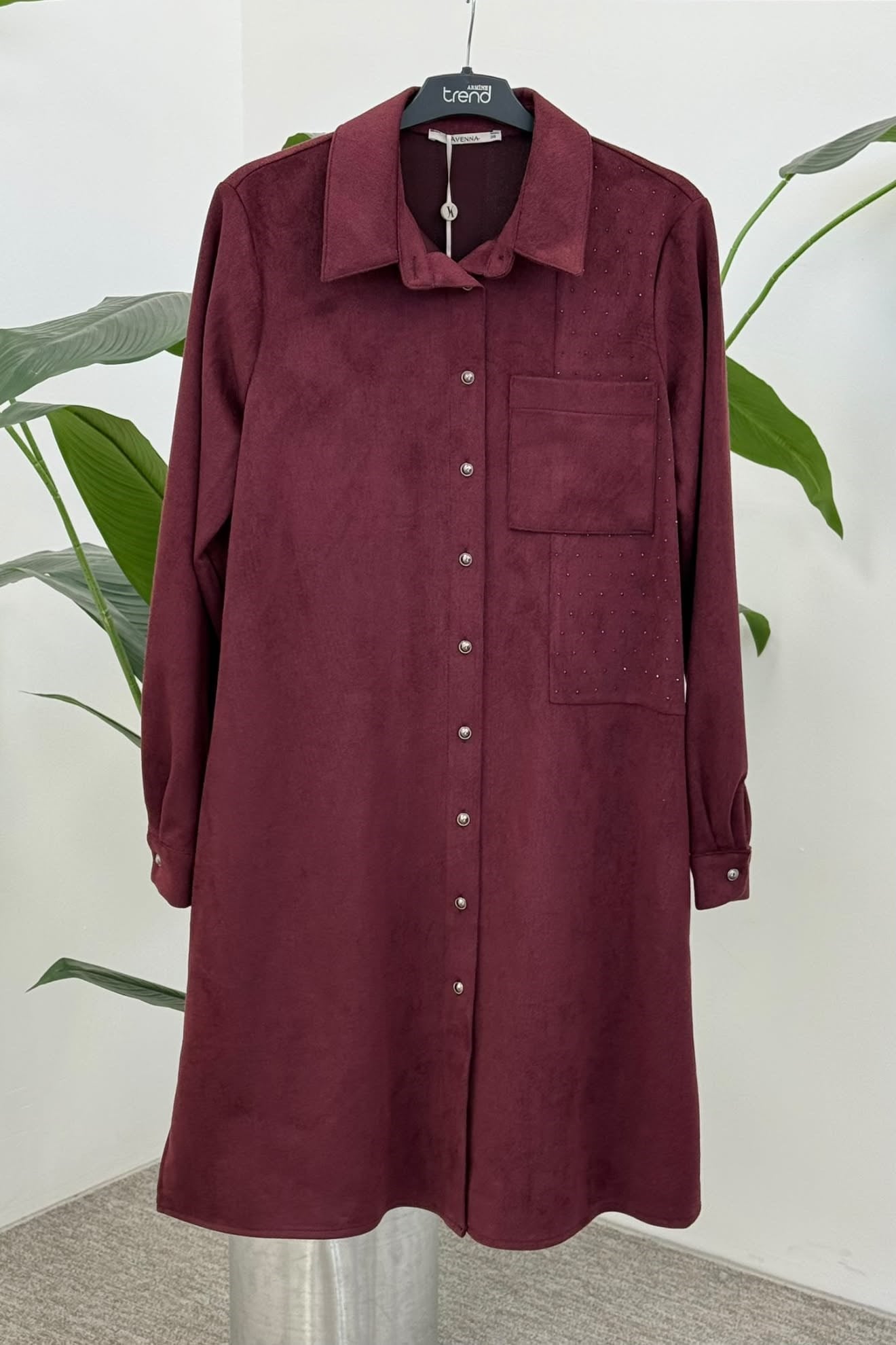 Armine Trend 26KT445 Bir Yanı Taş Baskılı Tunik Mürdüm Tunik ARMİNE TREND 