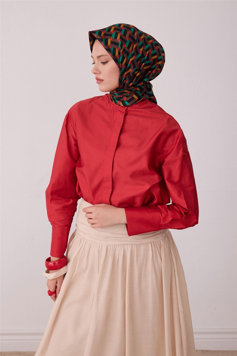 Belli 4407 Labirent Kareler Geometrik %100 Twill İpek Eşarp - Kahve Eşarp BELLI 