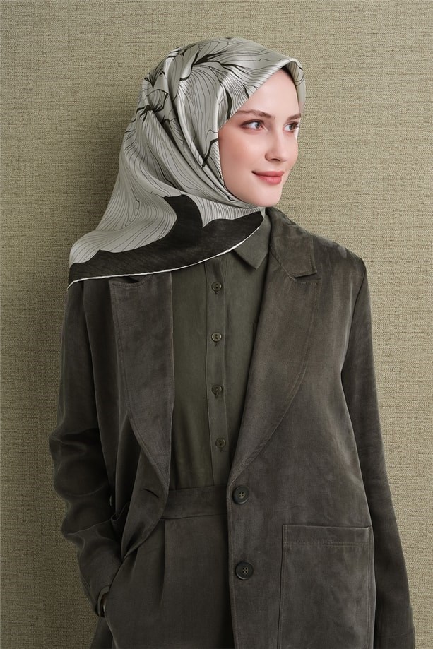 Armine Dj Saf Twill İpek Eşarp 9639D (T) - Haki Eşarp ARMİNE 