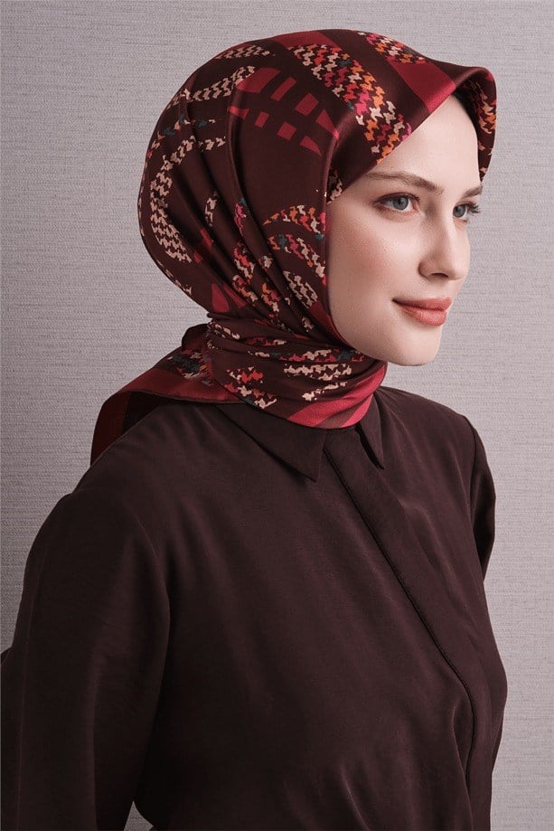 Armine Dj Saf Twill İpek Eşarp 9634D (T) - Bordo Eşarp ARMİNE 