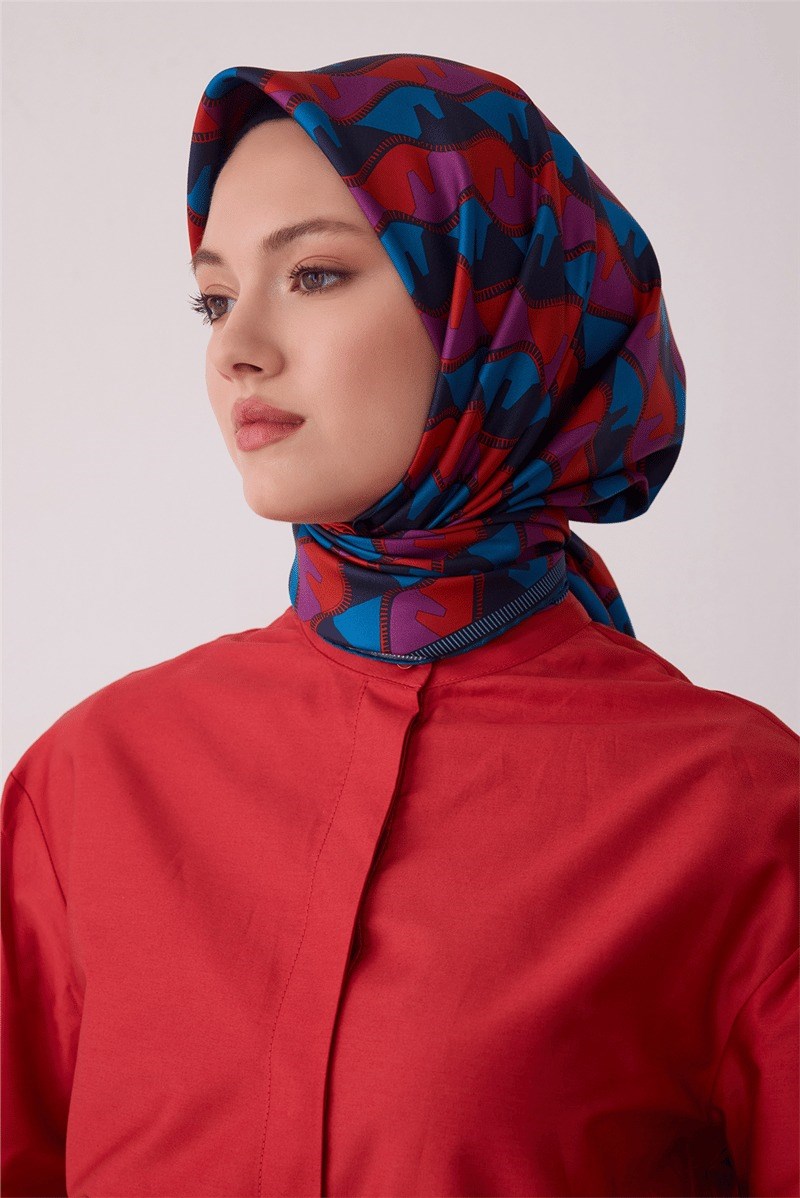Belli 4406 Pusula Ağı Geometrik %100 Twill İpek Eşarp - Parlement Eşarp BELLI 