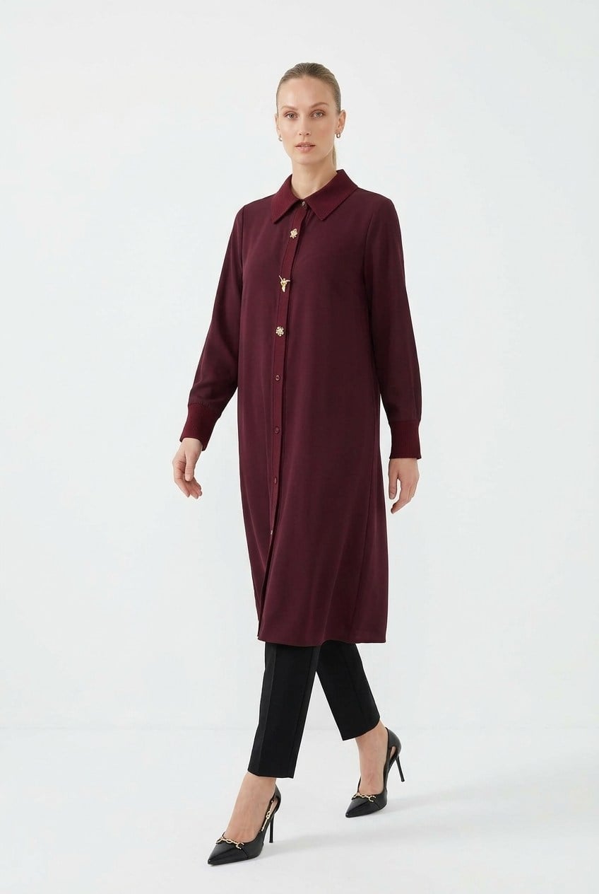 Fuat Gürşen 6930 Yusufçuk Taş Detaylı Tunik Mürdüm Tunik FUAT GÜRŞEN 