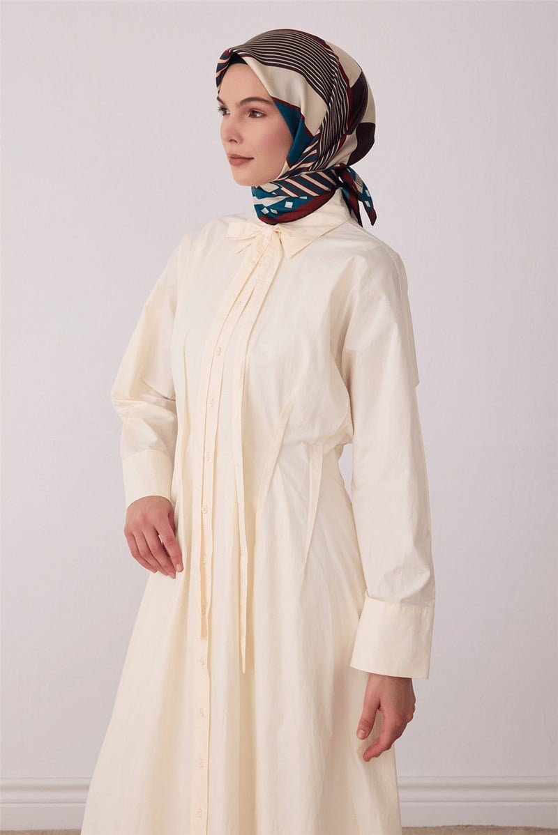 Belli 4401 Köşeli Ritim Geometrik %100 Twill İpek Eşarp - Kiremit Eşarp BELLI 