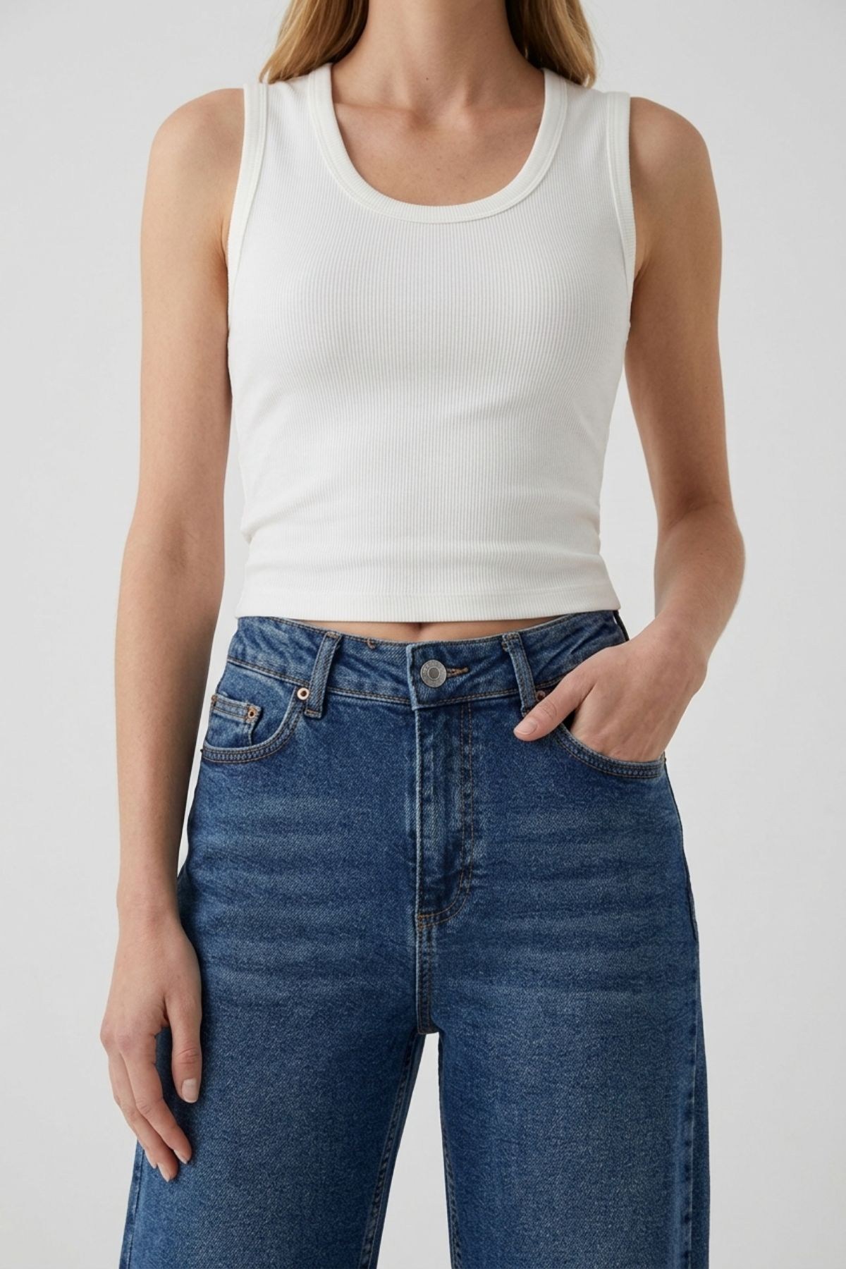 Dikiş Detaylı Bol Paça Relax Kot Pantolon 7026 Koyu Mavi Kot Pantolon XLove Jeans 