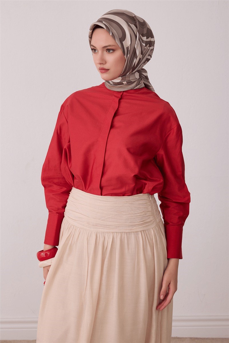 Belli 4414 Dalga Katmanları Soyut %100 Twill İpek Eşarp Latte Eşarp BELLI 