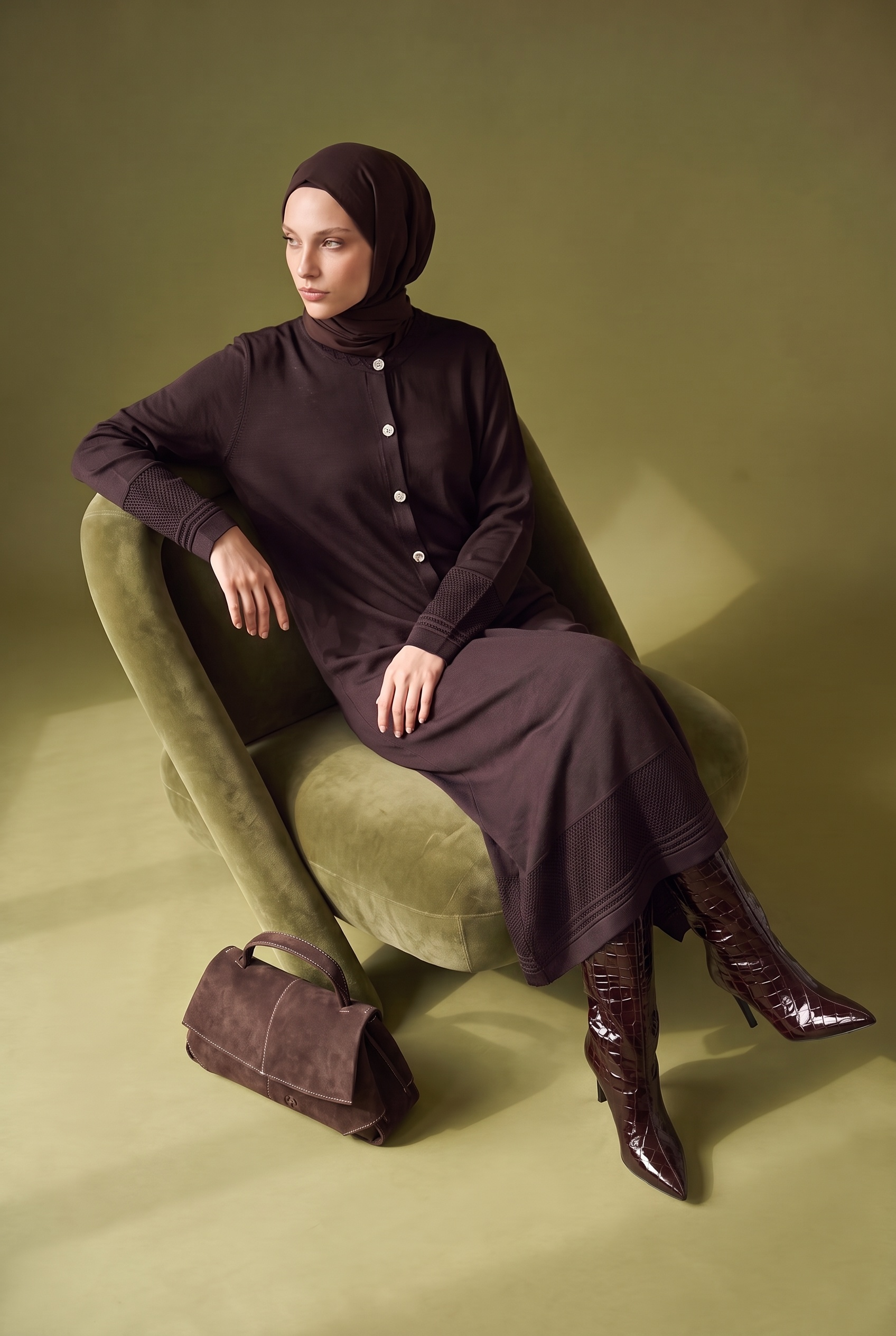 Armine Trend 26KAD904 Düğme Detaylı Hırka Kahverengi Elbise ARMİNE TREND 