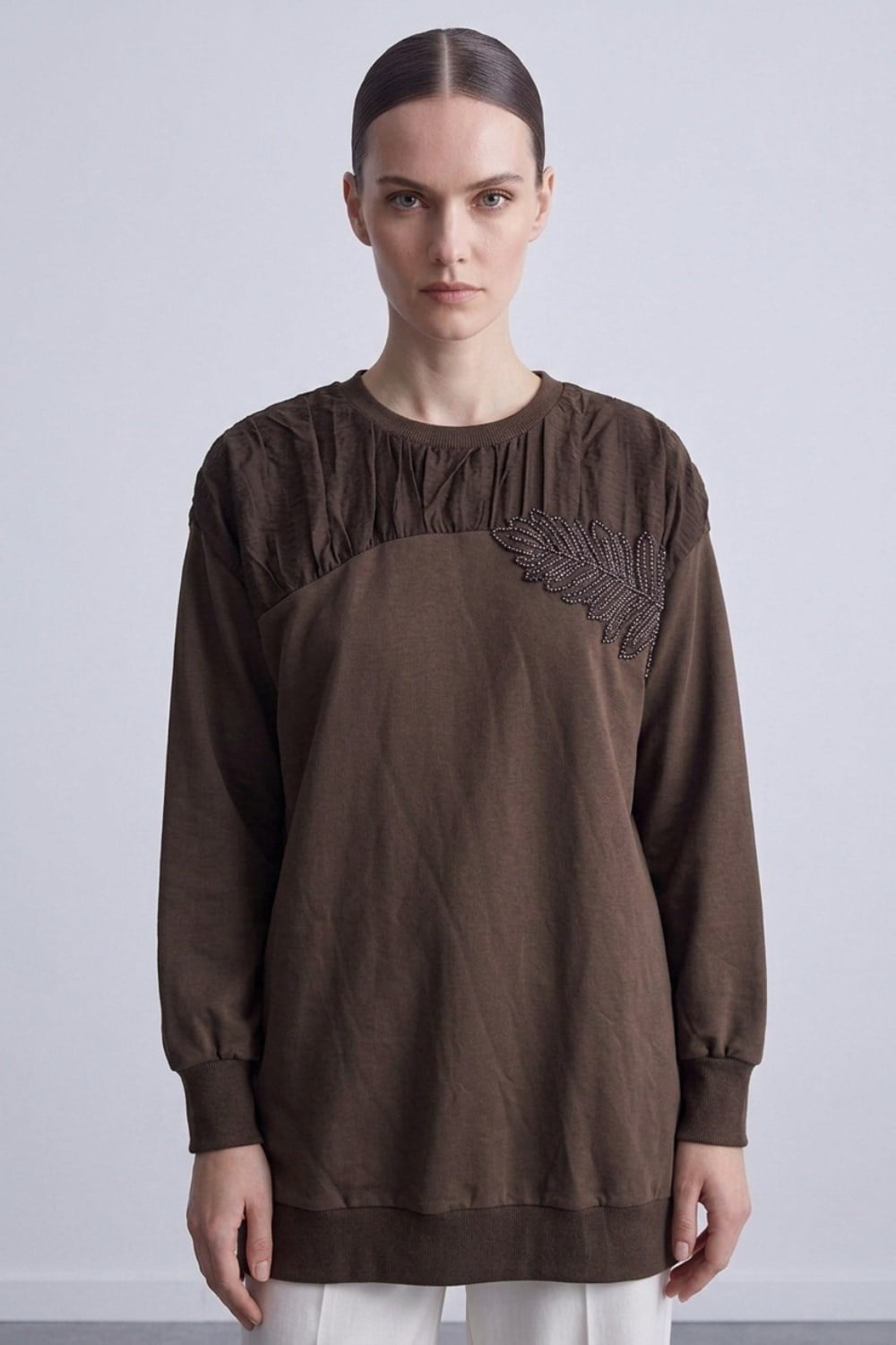 Yaprak İşlemeli Tunik 10817 Browni Tunik PUANE 