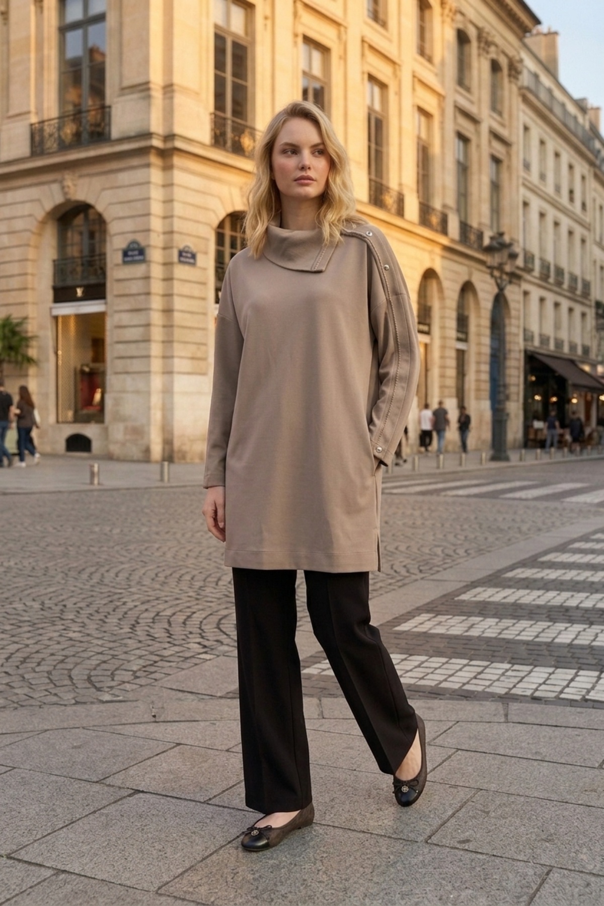 Avenna 26KA411 Yakası Triko Garnili Tunik Taş Tunik ARMİNE TREND 