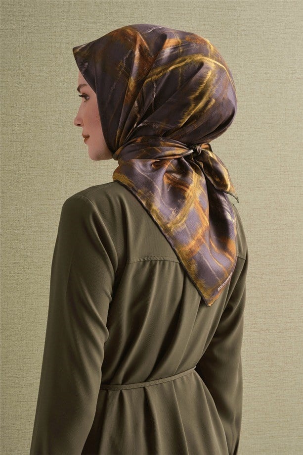 Armine Dj Saf Twill İpek Eşarp 9602D (T) - Yağ Yeşili Eşarp ARMİNE 