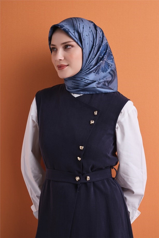 Armine Dj Saf Twill İpek Eşarp 9617D (T) - Mavi Eşarp ARMİNE 