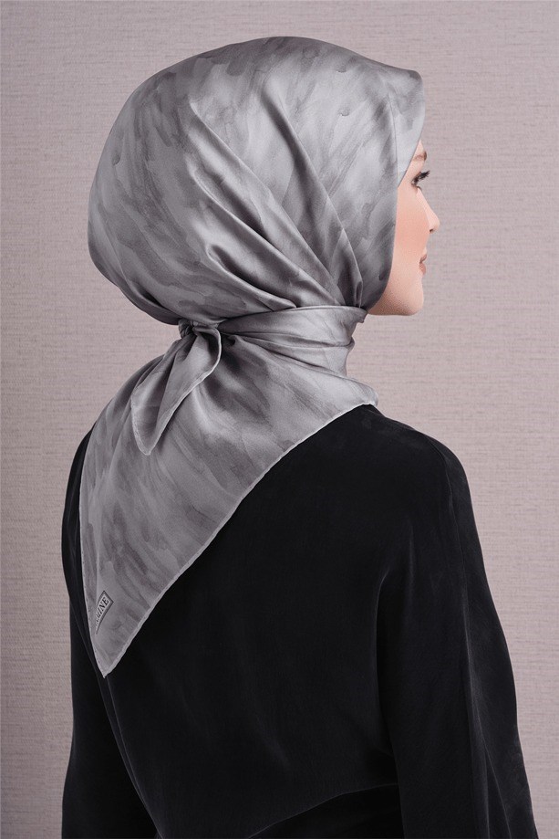 Armine Dj Saf Twill İpek Eşarp 9630D (T) - Açık Gri Eşarp ARMİNE 