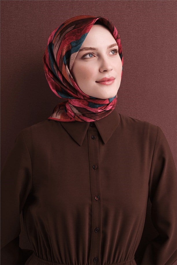 Armine Dj Saf Twill İpek Eşarp 9612D (T) - Kırmızı Eşarp ARMİNE 