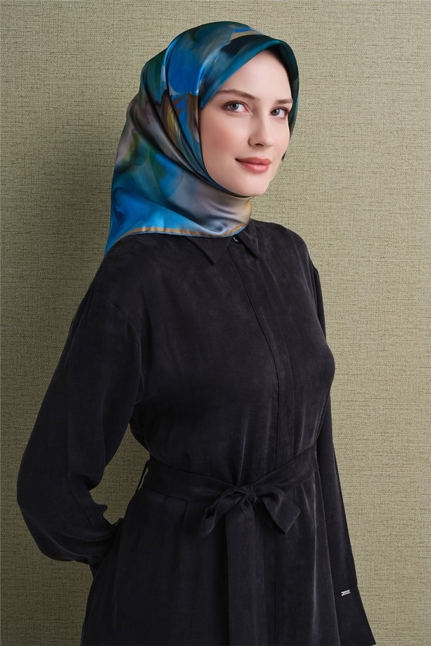Armine Dj Saf Twill İpek Eşarp 9603D (T) - Turkuaz Eşarp ARMİNE 
