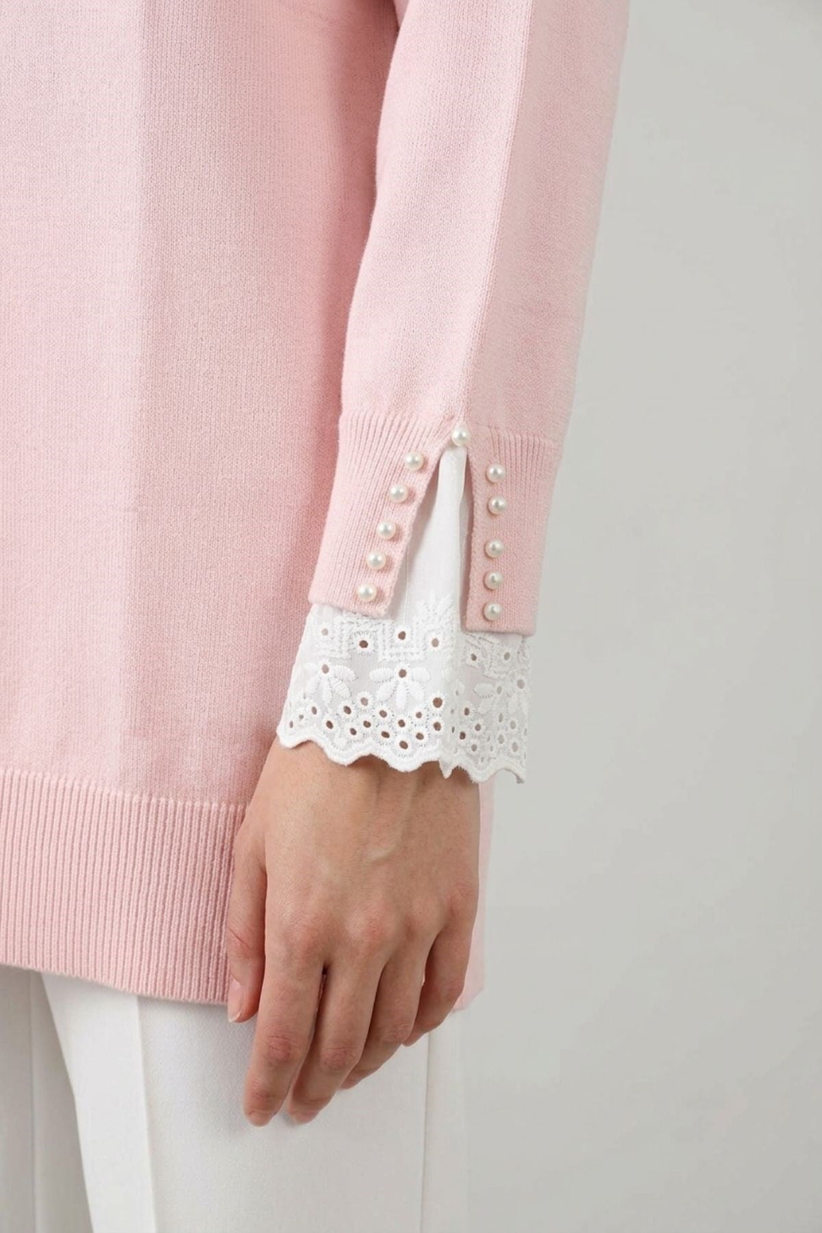 İnvi ve Dantel Detaylı Tunik 146004 Pembe Tunik NEFİSE 