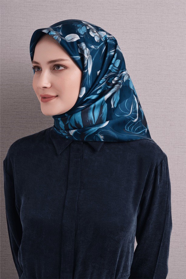 Armine Dj Saf Jakar İpek Eşarp 9608D (J) - Lacivert Eşarp ARMİNE 