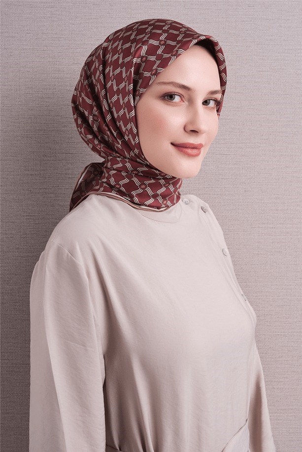 Armine Dj Saf Twill İpek Eşarp 9636D (T) - Bordo Eşarp ARMİNE 