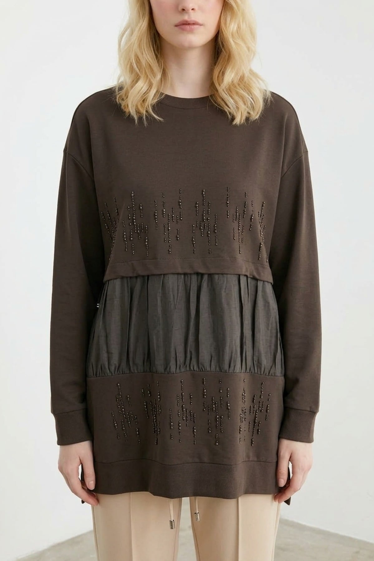 Dik Taş Baskılı Tunik 10825 Browni Tunik PUANE 