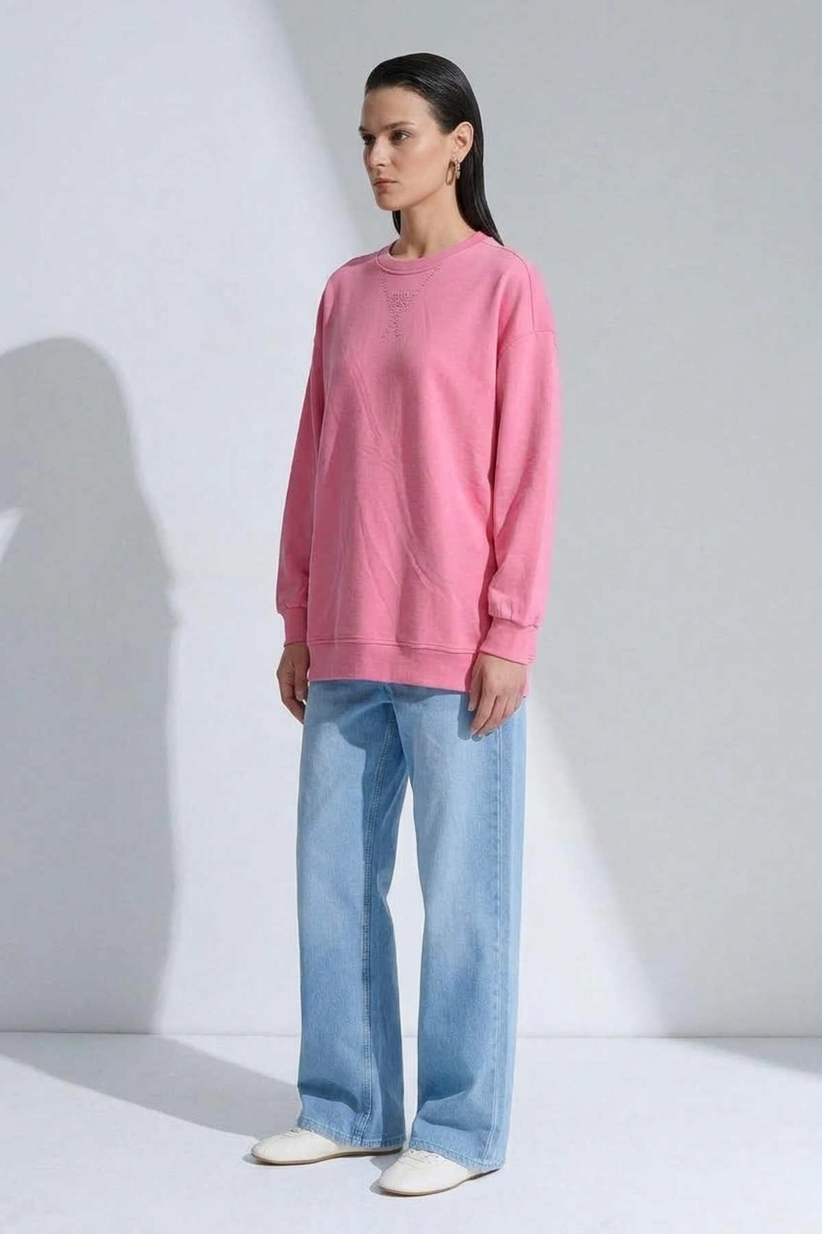 Taş Ve Nakış Detaylı S-Shırt 0038045 Pembe Tunik İKOLL 