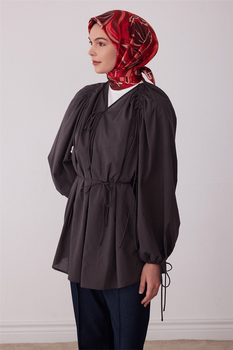 Belli 4417 Fırça İzleri Soyut %100 Twill İpek Eşarp - Mercan Eşarp BELLI 