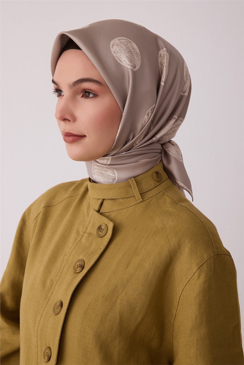 Belli 4427 Optik Kareler Geometrik %100 Twill İpek Eşarp - Taş Eşarp BELLI 