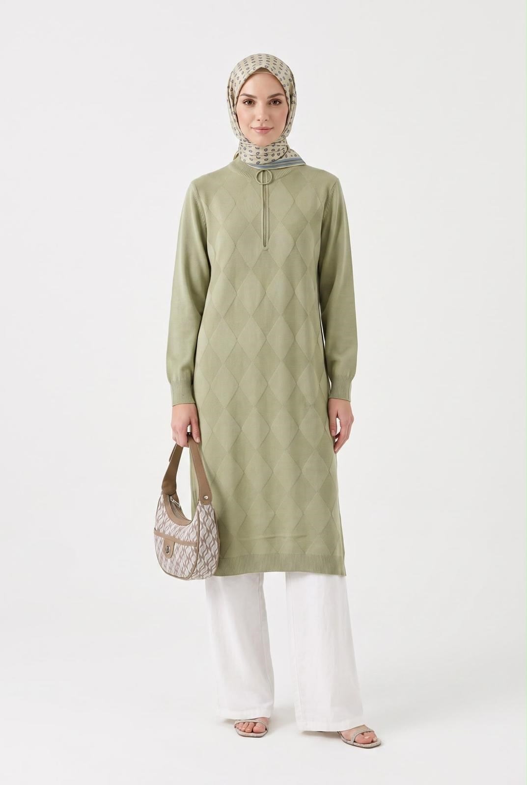 Armine Trend 25KTD4112 Fermuar Detay Geometrik Geçişli Tunik Çağla Tunik ARMİNE TREND 