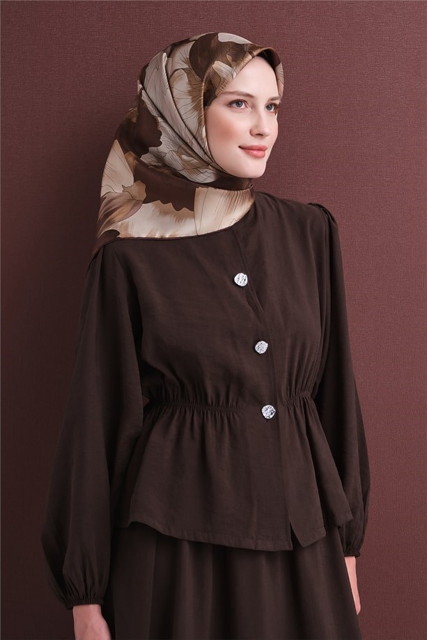 Armine Dj Saf Twill İpek Eşarp 9627D (T) - Kahve Eşarp ARMİNE 