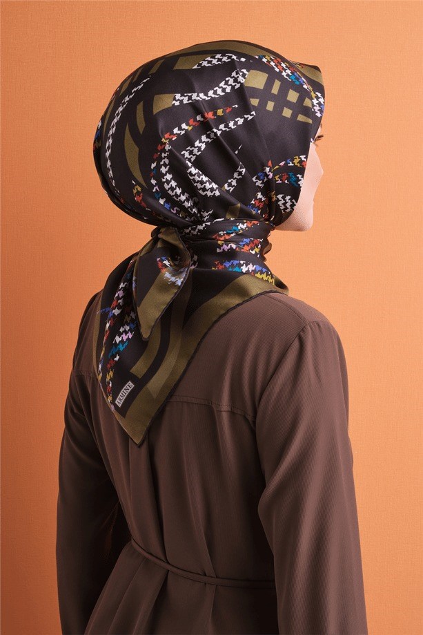 Armine Dj Saf Twill İpek Eşarp 9634D (T) - Olive Eşarp ARMİNE 